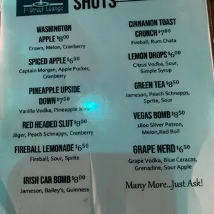 Shots menu