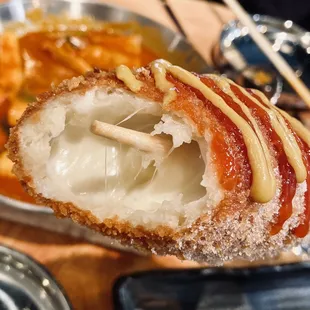 house made hotdog -- crunch on the outside, chewy dough and alllll that cheeseeee