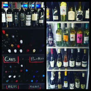 a refrigerator full of wine bottles