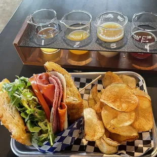 Spicy Italian sandwich and beer flight from Black Laboratory Brewing