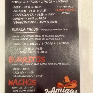 Front of the menu