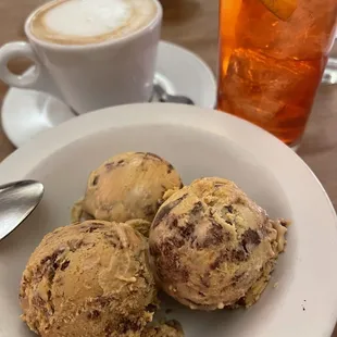 caramel truffle ice cream, cappuccino, 2amys spritz