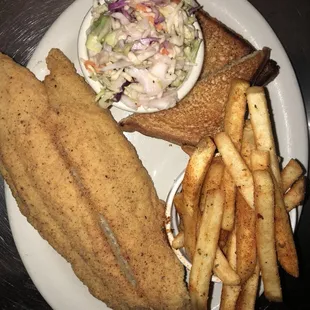 Fried Fish, cole slaw and fries