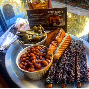 Ribs, green beans and baked beans