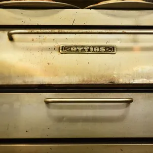 a close up view of the oven