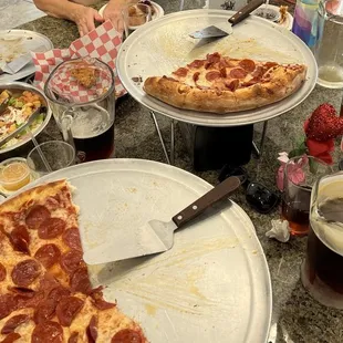 Pizza, antipasto salad and beer
