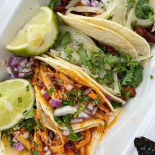 Al Pastor and chicken tinga tacos