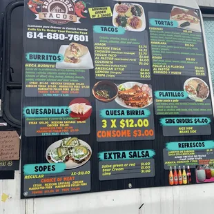 Updated menu 3/2022, their birria tacos are bussin