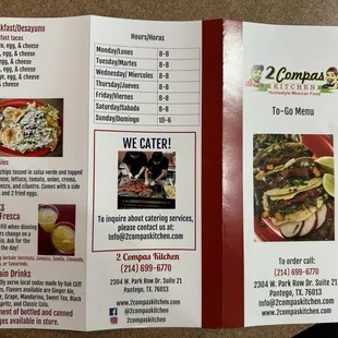 Back of their to-go menu