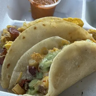 Bacon, potato, egg, and cheese taco