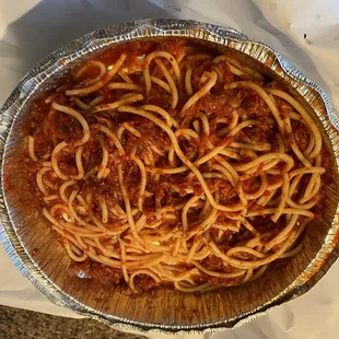 Spaghetti with meat sauce (some was eaten couldn&apos;t wait for the picture lol)