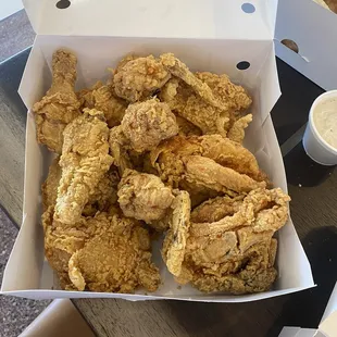 Pieces of fried chicken on the bone...