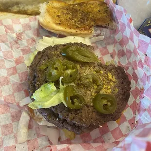 Traditional 2 patty smash with Jalapeños.  Yum.