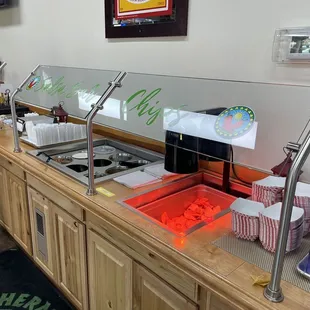 Salsa bar with chips. Complimentary.