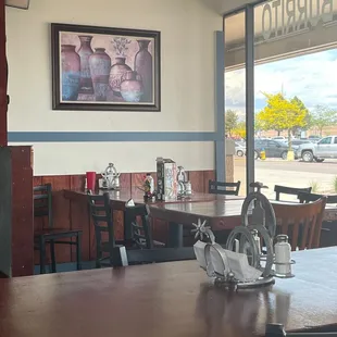 a view of a dining room