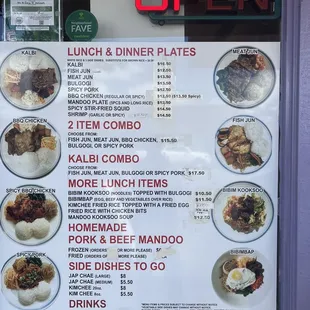 Menu! Good variety &amp; reasonable prices  Delicious food!