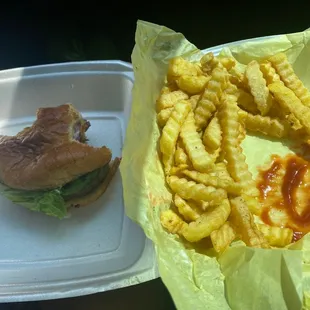 a sandwich and fries