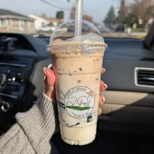 Chia seed and grass jelly Vietnamese coffee