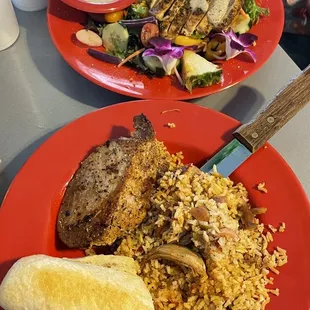 two plates of food on a table