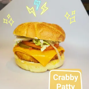 a cheeseburger with a speech bubble
