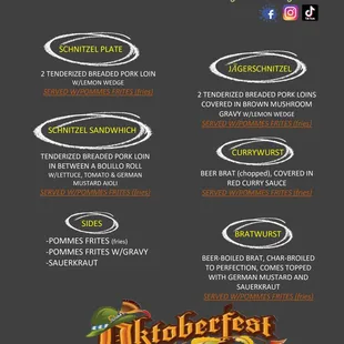 Our Oktoberfest Menu! Follow us to get the best German food in the Denver Metro area!