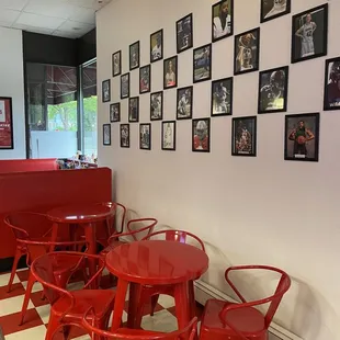 red tables and chairs