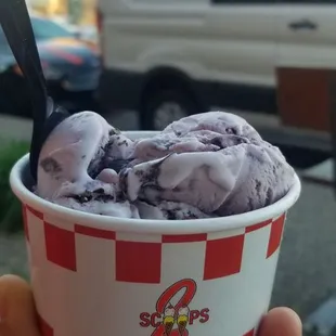 Raspberry Rhapsody single scoop in a cup