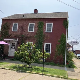 a two story brick building