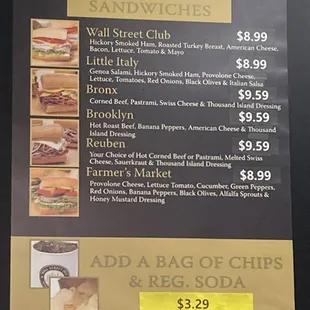 Specialty Sandwiches section of menu (3 of 4)