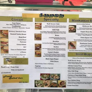 Lunch menu
