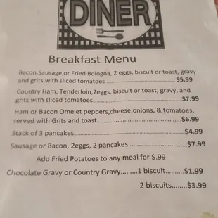 Breakfast menu