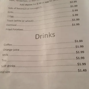 Breakfast/Drink menu
