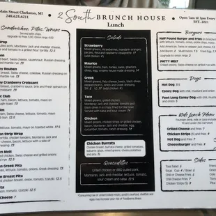 Lunch menu