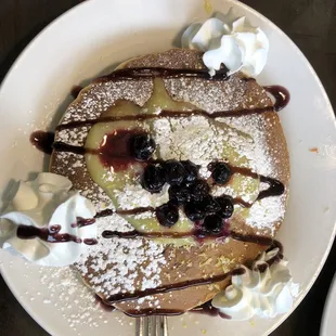 Lemon curd blueberry pancakes