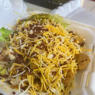 a takeout container of food