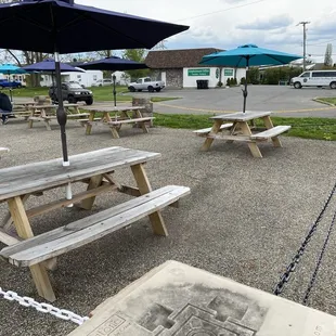 Outdoor picnic tables