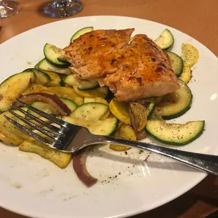 Pan fried salmon with veggies! Very good!