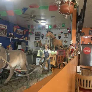 Decor is mule themed.