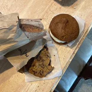 a sandwich and a muffin