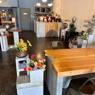 the inside of a bakery