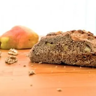 Our Walnut Pear bread made with organic sprouted whole wheat.