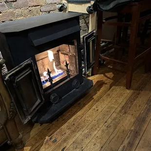Front wood stove keeping us cozy