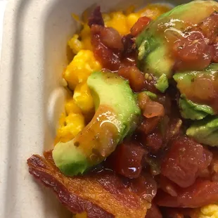 Breakfast power bowl with bacon and salsa!