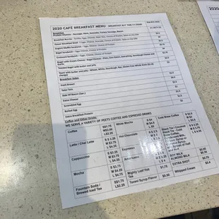 a table with a list of items on it