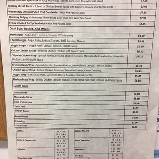 Lunch menu