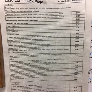 Lunch menu