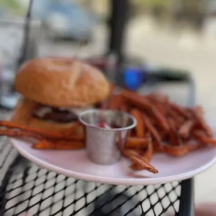 Mushroom Burger and sweet potato fries