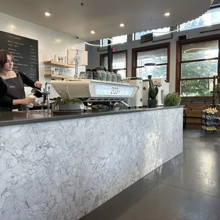 a woman at a counter