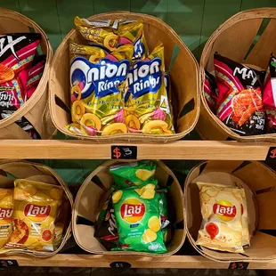 Lots of unique flavored snacks to choose from.