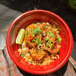 spicy shrimp rice bowl for lunch